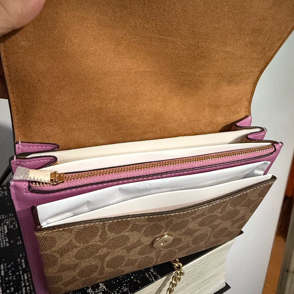 Coach Pink and Brown Leather Chain Crossbody Bag - Picture 6 of 10